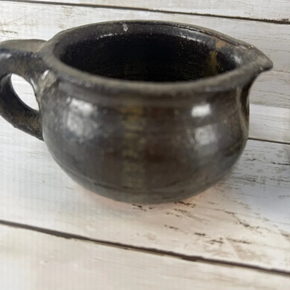 Vintage JC Studio Pottery‎ Tea Set Teapot Lidded Sugar Bowl Creamer Dark Glaze